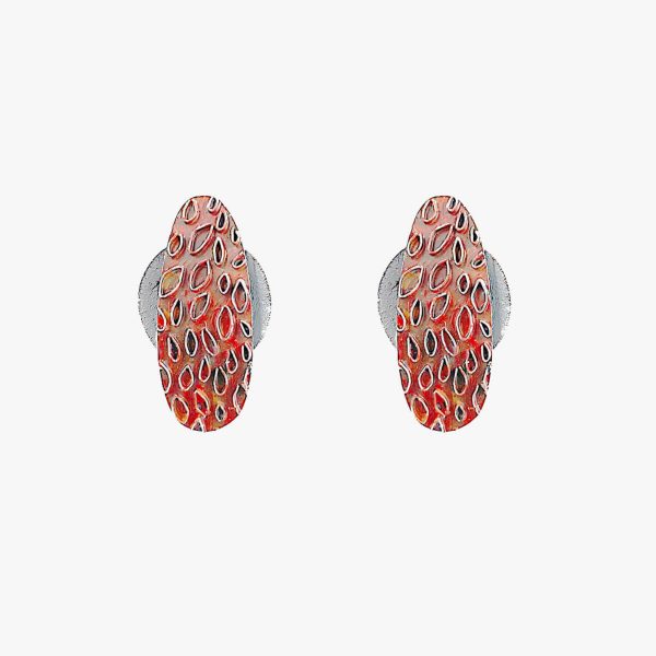Botons d'orella de plata oxidada i pigment vermell